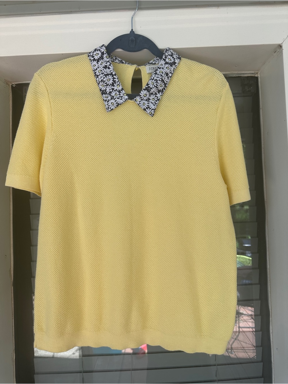 J. Crew Yellow Knit Top with Daisy-Print Collar XL